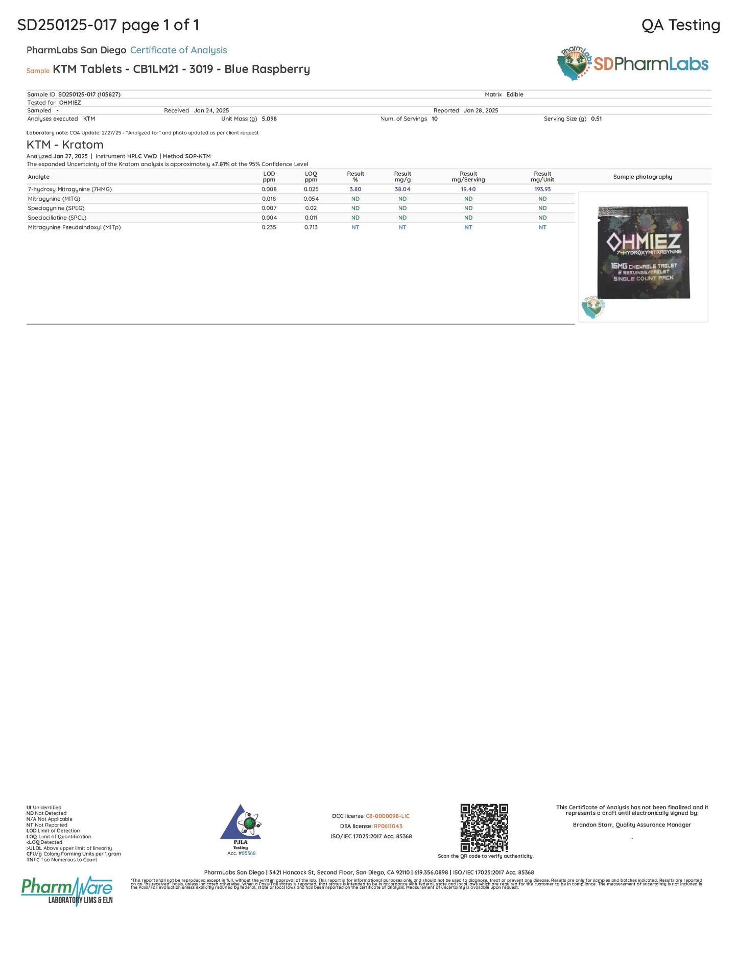 OHMIEZ - 7-Hydroxymitragynine Chewable Tablets